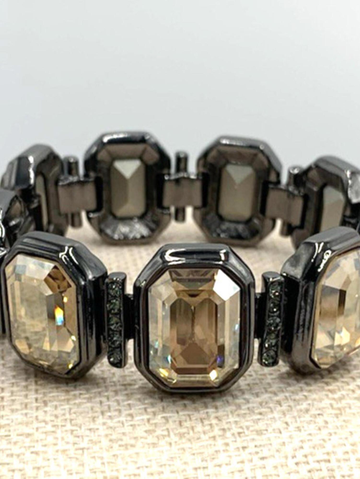 Judith Leiber Champagne Tone Rhinestone Runway Bracelet